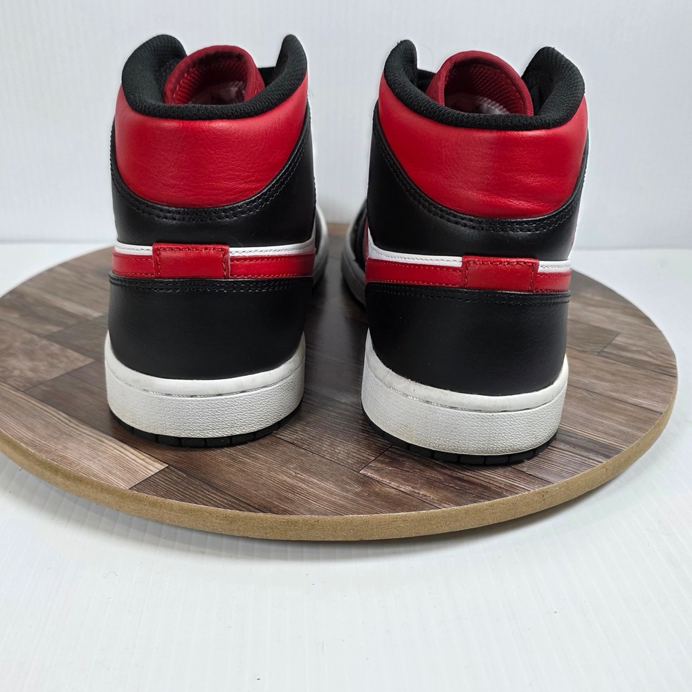 Nike Air Jordan 1 Mid Bred Toe Red/Black/White Leather Sneakers Size 8 - Picture 6 of 10